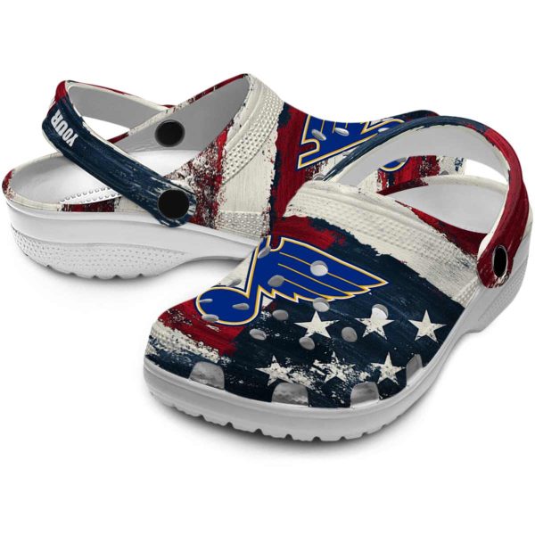 customized st louis blues patriotic stripes clog high quality
