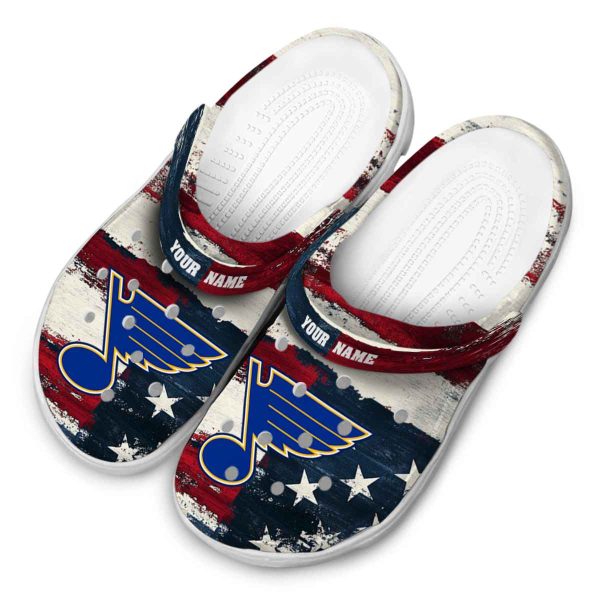customized st louis blues patriotic stripes clog latest model