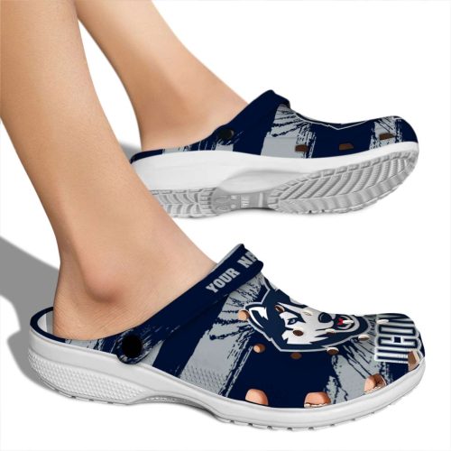 customized uconn huskies paint splatter graphics clog fashion forward