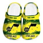 customized utah jazz paint splatter graphics clog best selling