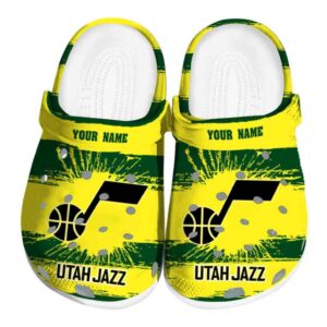 customized utah jazz paint splatter graphics clog best selling