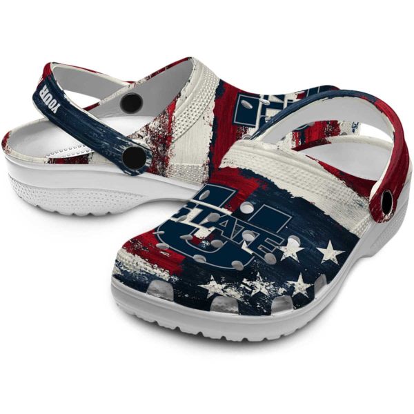 customized utah state aggies patriotic stripes clog high quality
