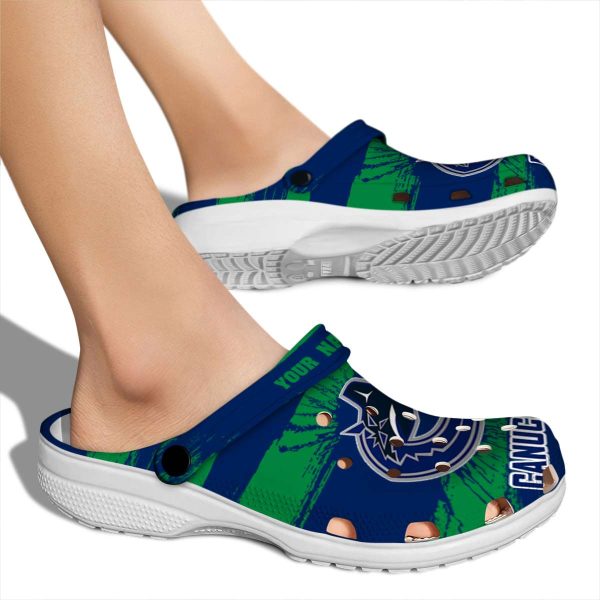customized vancouver canucks paint splatter graphics clog fashion forward