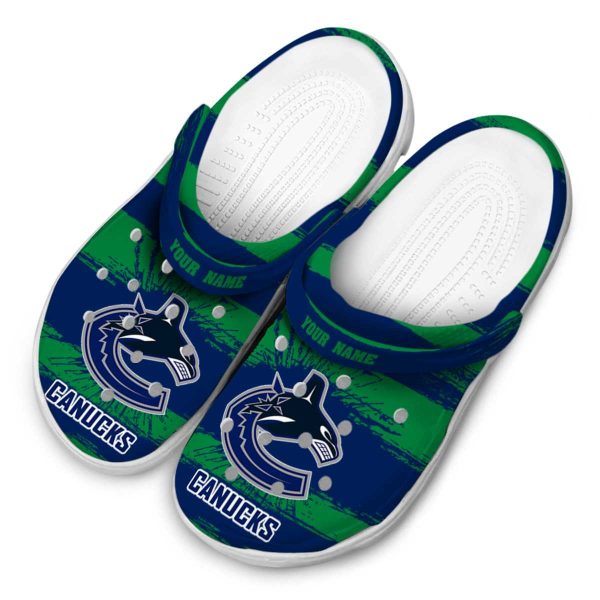 customized vancouver canucks paint splatter graphics clog latest model