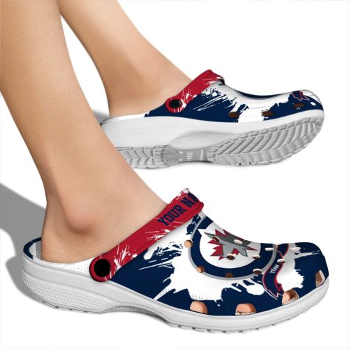 customized winnipeg jets splatter pattern clog fashion forward