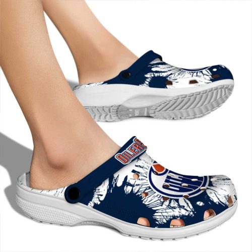 edmonton oilers splatter graphics clog fashion forward