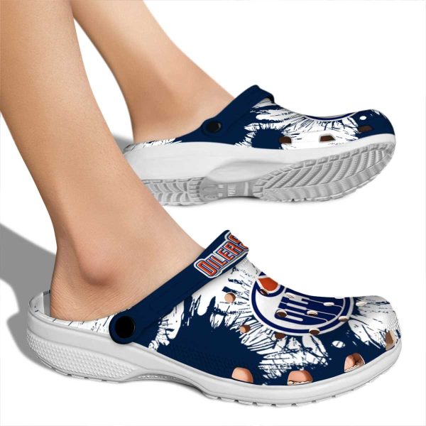 edmonton oilers splatter graphics clog fashion forward
