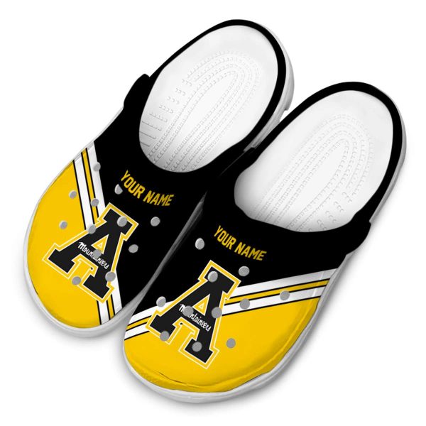 personalized appalachian state mountaineers striped accents clog latest model