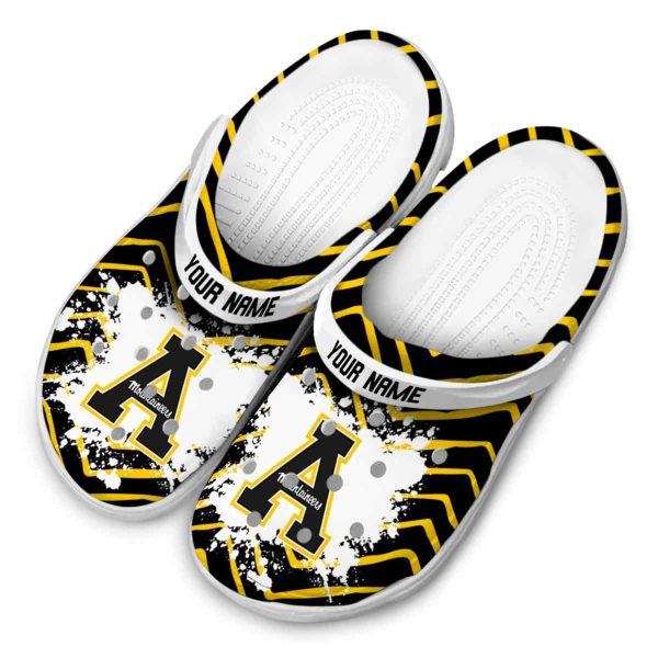 personalized appalachian state mountaineers zigzag paint burst clog latest model