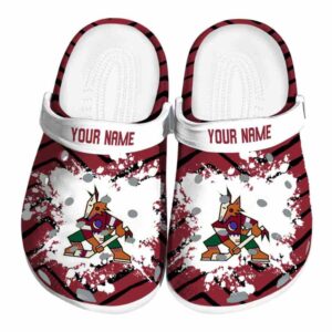 personalized arizona coyotes zigzag paint burst clog best selling