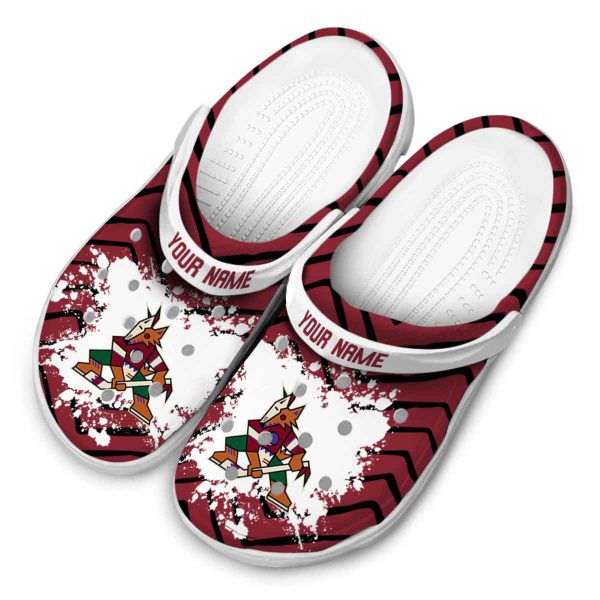 personalized arizona coyotes zigzag paint burst clog latest model