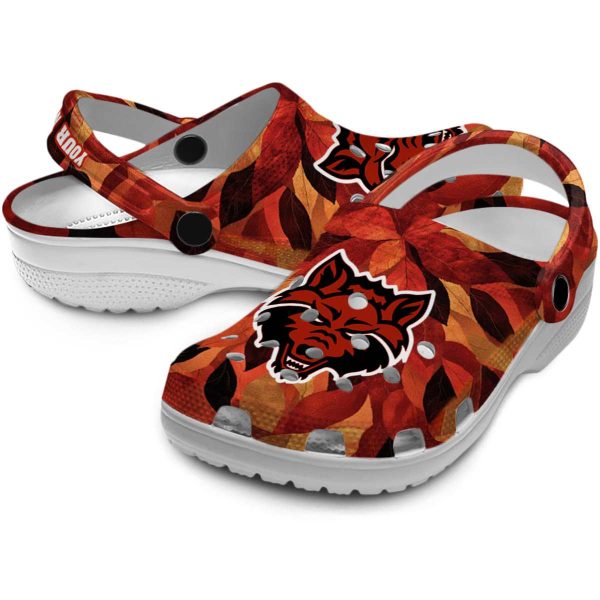 personalized arkansas state red wolves autumn leaves clog high quality