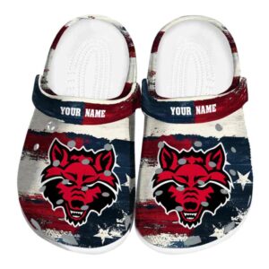 personalized arkansas state red wolves patriotic stripes clog best selling