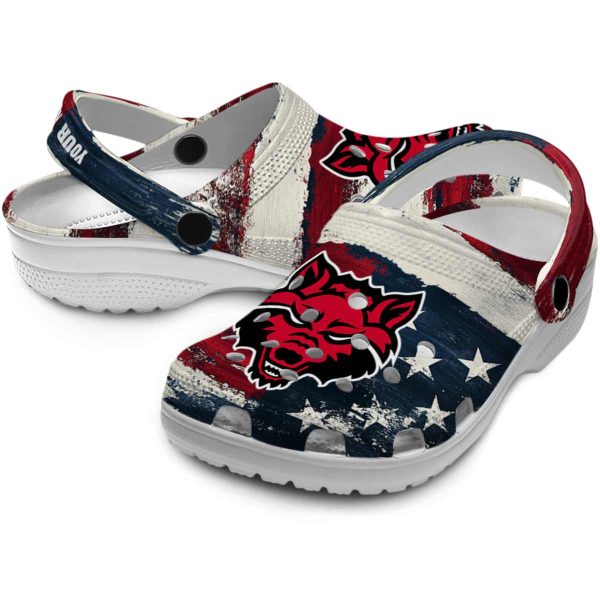 personalized arkansas state red wolves patriotic stripes clog high quality