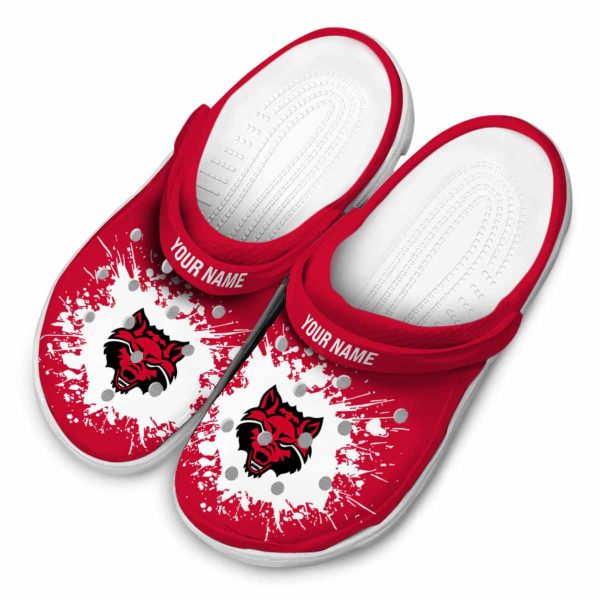 personalized arkansas state red wolves splatter background clog latest model