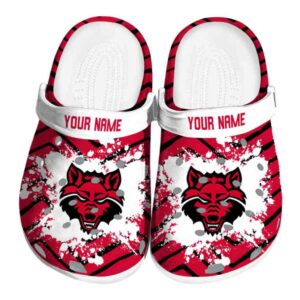 personalized arkansas state red wolves zigzag paint burst clog best selling