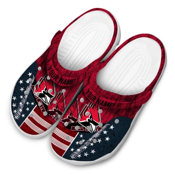 personalized ball state cardinals star spangled side pattern clog latest model