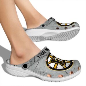 personalized boston bruins cracked texture clog fashion forward
