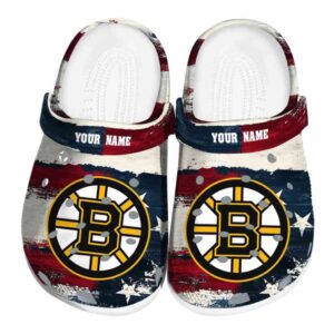 personalized boston bruins patriotic stripes clog best selling