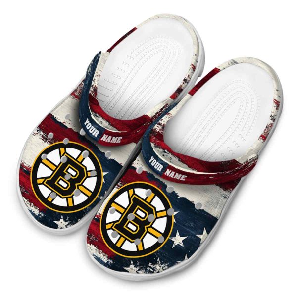 personalized boston bruins patriotic stripes clog latest model