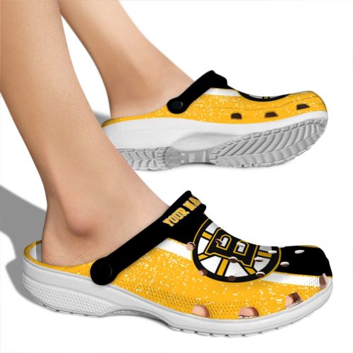 personalized boston bruins vertical stripes clog fashion forward