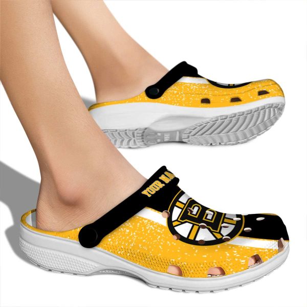 personalized boston bruins vertical stripes clog fashion forward