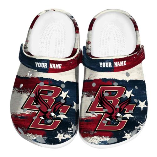personalized boston college eagles patriotic stripes clog best selling