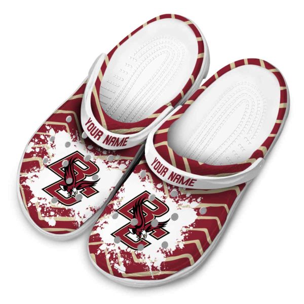 personalized boston college eagles zigzag paint burst clog latest model