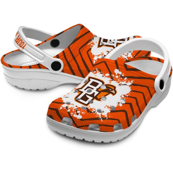 personalized bowling green falcons zigzag paint burst clog high quality