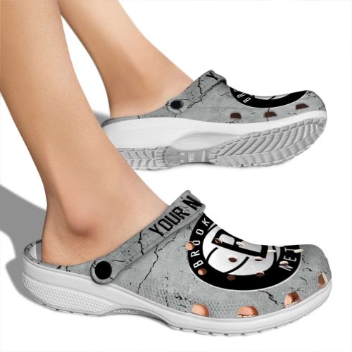 personalized brooklyn nets cracked texture clog fashion forward