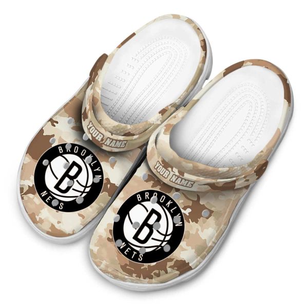 personalized brooklyn nets desert camo clog latest model