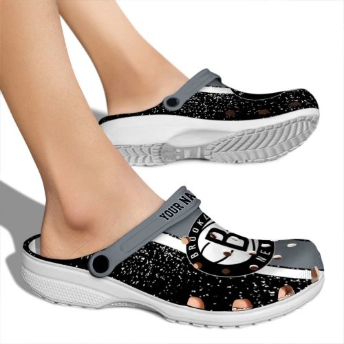 personalized brooklyn nets vertical stripes clog fashion forward