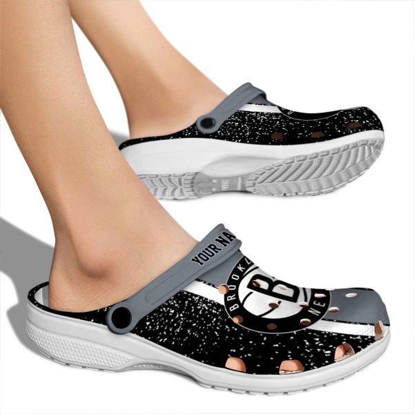 personalized brooklyn nets vertical stripes clog fashion forward