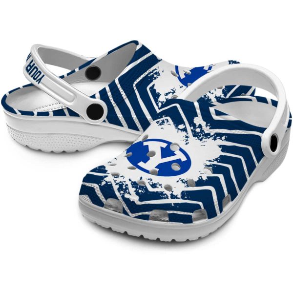 personalized byu cougars zigzag paint burst clog high quality