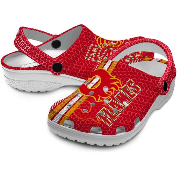 personalized calgary flames contrasting stripes clog high quality