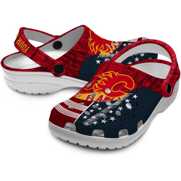 personalized calgary flames star spangled side pattern clog high quality