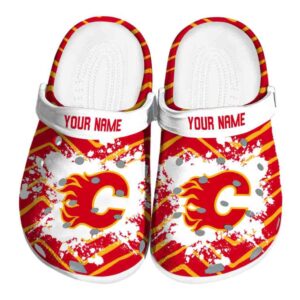 personalized calgary flames zigzag paint burst clog best selling
