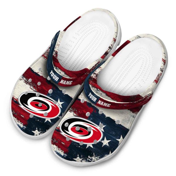 personalized carolina hurricanes patriotic stripes clog latest model