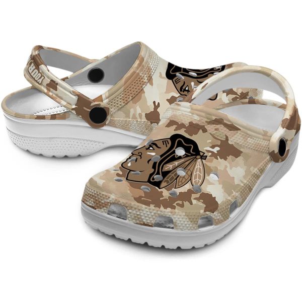 personalized chicago blackhawks desert camo clog high quality
