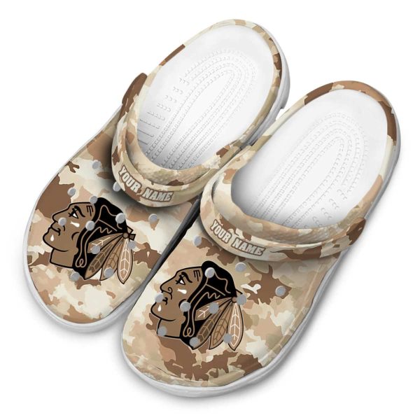 personalized chicago blackhawks desert camo clog latest model