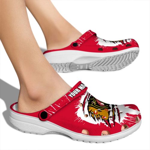 personalized chicago blackhawks splash motif background clog fashion forward