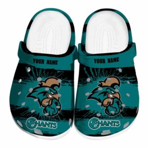 personalized coastal carolina chanticleers paint splatter graphics clog best selling