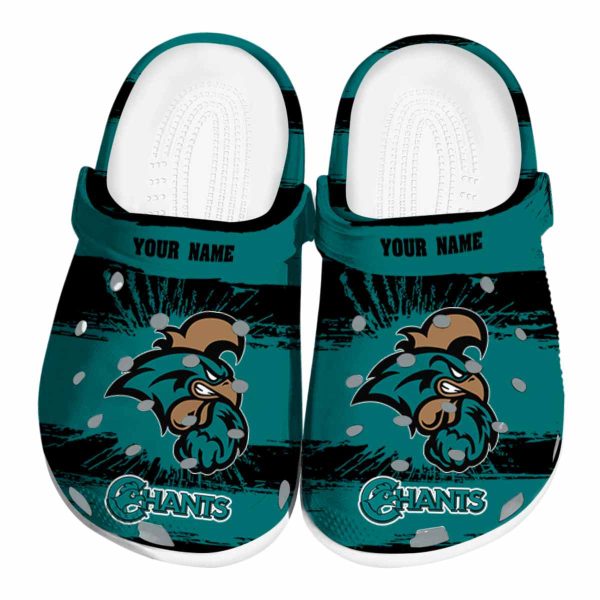 personalized coastal carolina chanticleers paint splatter graphics clog best selling