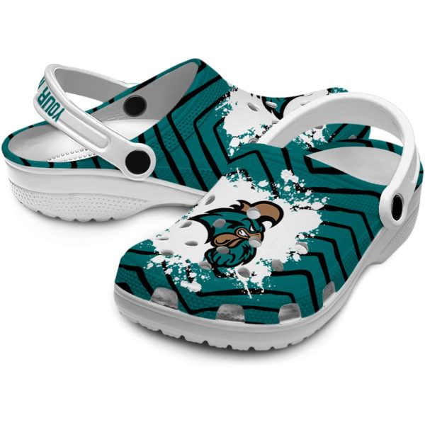 personalized coastal carolina chanticleers zigzag paint burst clog high quality