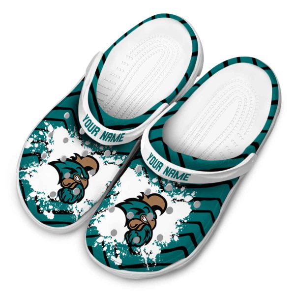 personalized coastal carolina chanticleers zigzag paint burst clog latest model