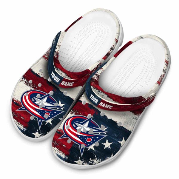 personalized columbus blue jackets patriotic stripes clog latest model