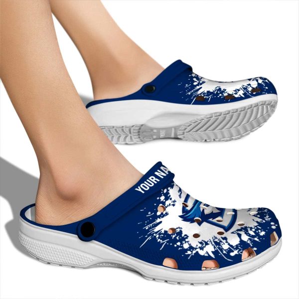 personalized creighton bluejays splatter background clog fashion forward