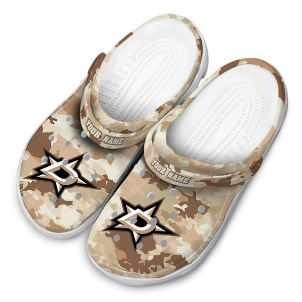personalized dallas stars desert camo clog latest model