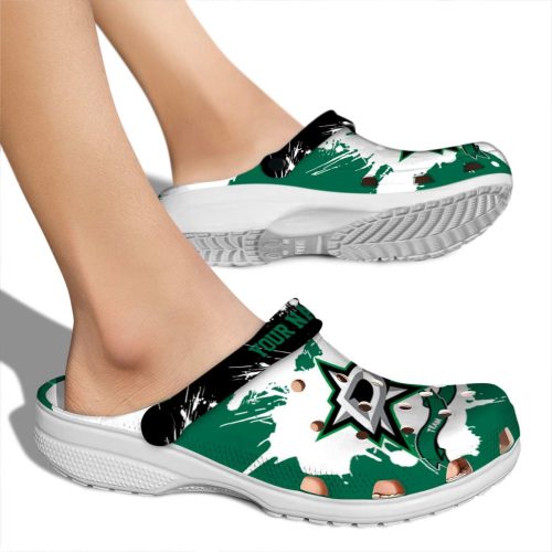 personalized dallas stars splatter pattern clog fashion forward