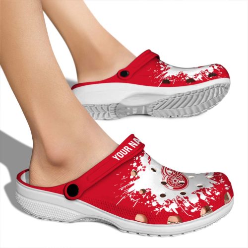 personalized detroit red wings splatter background clog fashion forward